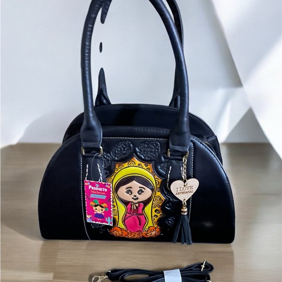 Vegan Handbag, Our Lady of Guadalupe, Black Handbag, Vegan Bag, Women vegan bag - Picture 2 of 7